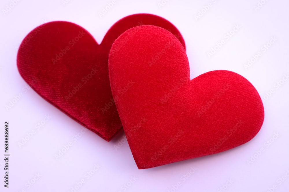 fabric heart on white background, concept of love