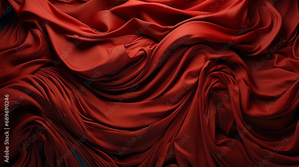 A rich maroon fabric cascades over a figure, embodying passion and elegance in its fiery red hue