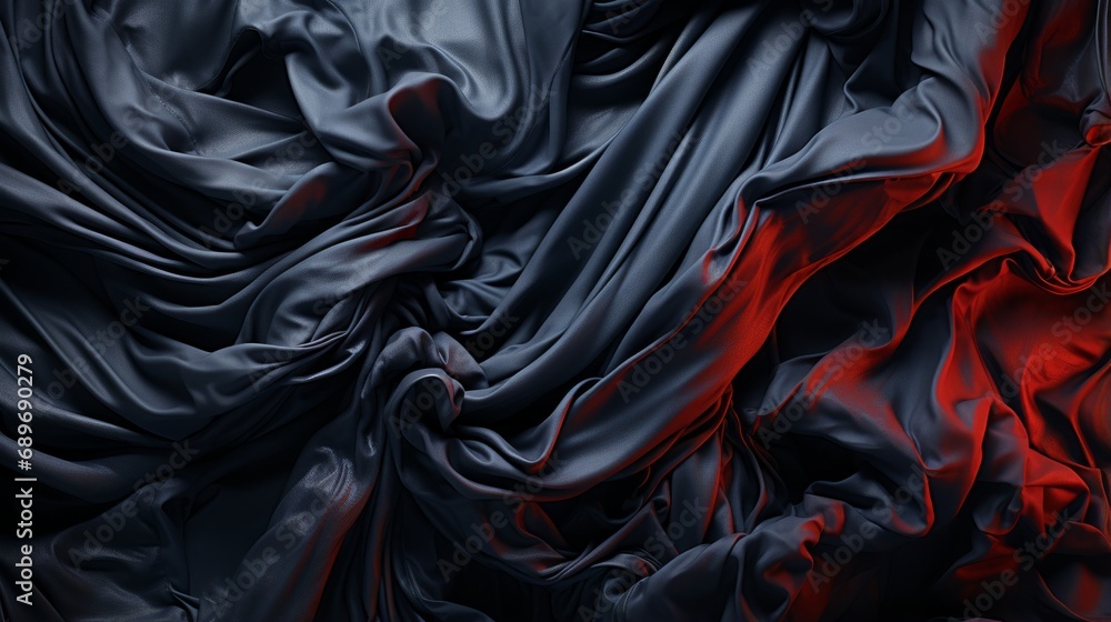 Obraz premium A mesmerizing masterpiece of fluid lines and wild brushstrokes, this abstract art piece showcases a black fabric draped in the vibrant glow of red light, evoking a sense of mystery and passion