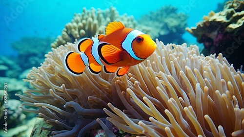 A colorful reef is home to vibrant clown fish.