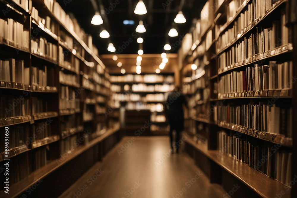 Book Shop. Library with books. Books in a bookstore. Book shelves. Selective focus. AI generated