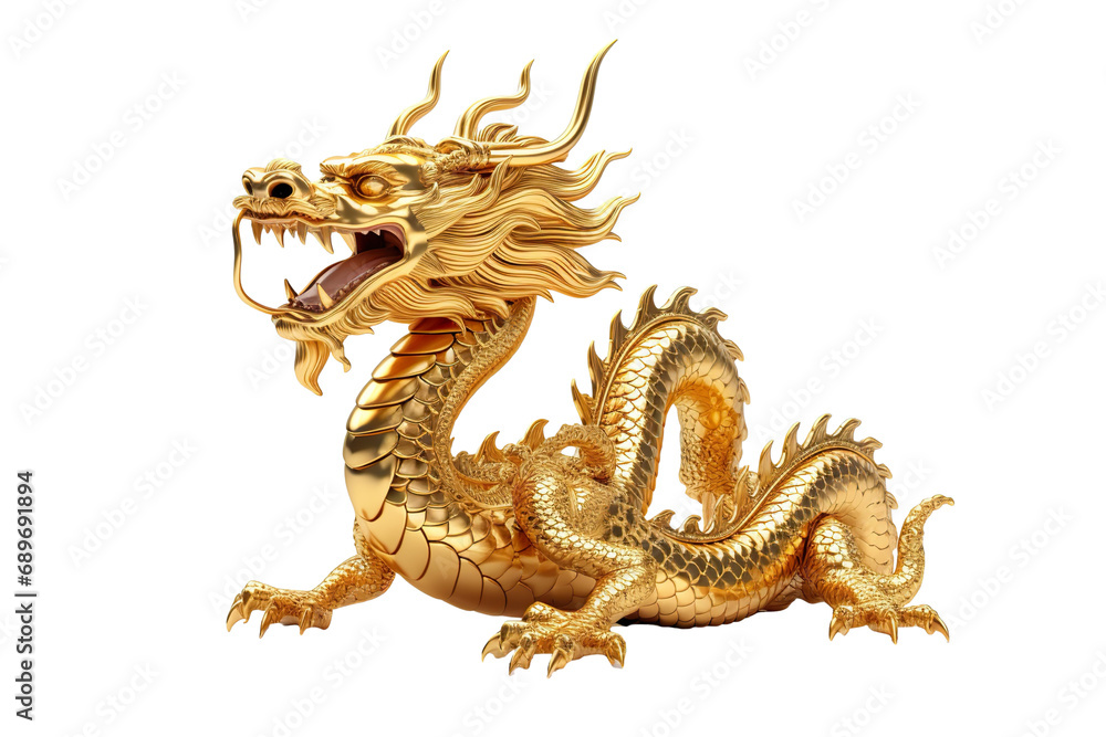 Fototapeta premium China-style lucky dragon concept Belief in longevity. Dragon made of gold are believed to bring longevity on a white background