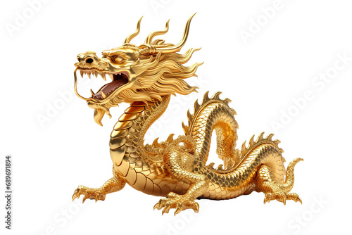 China-style lucky dragon concept Belief in longevity. Dragon made of gold are believed to bring longevity on a white background