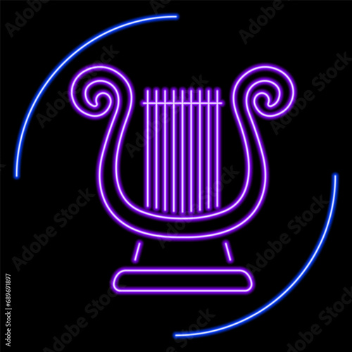 lyre neon sign, modern glowing banner design, colorful modern design trends on black background. Vector illustration.