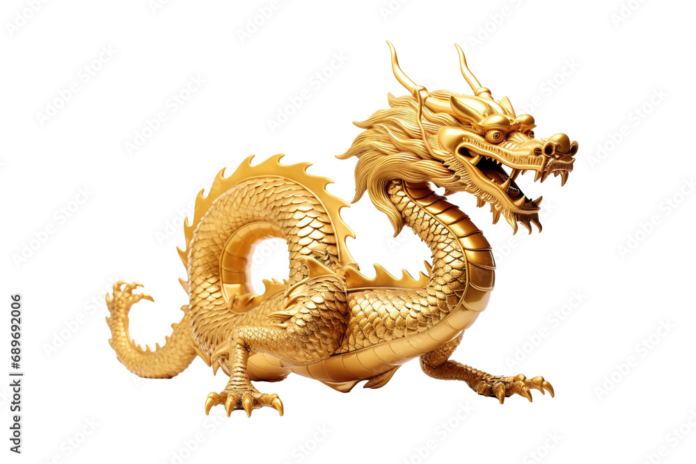 China-style lucky dragon concept Belief in longevity. Dragon made of gold are believed to bring longevity on a white background China-style lucky dragon concept Belief in longevity. Dragon made of gold are believed to bring longevity on a white background