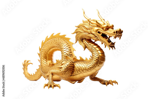 China-style lucky dragon concept Belief in longevity. Dragon made of gold are believed to bring longevity on a white background