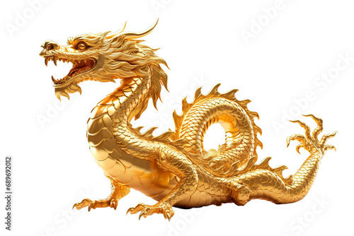 China-style lucky dragon concept Belief in longevity. Dragon made of gold are believed to bring longevity on a white background