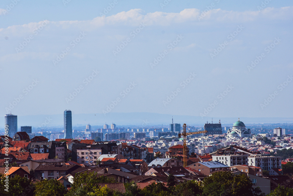 Fototapeta premium Panorama of Belgrade with a view of Belgrade Waterfront and St. Sava Temple