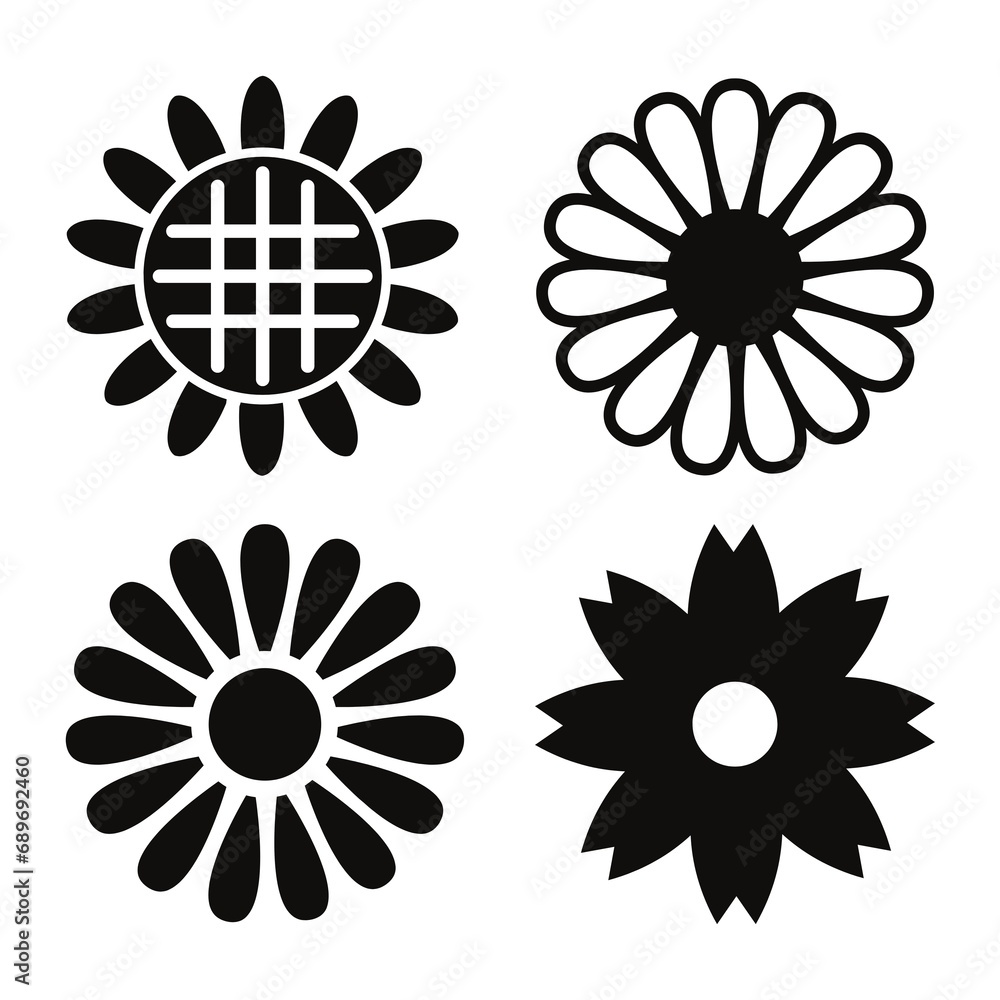 black and white flower outline icon pictogram black and white flower outline icon pictogram