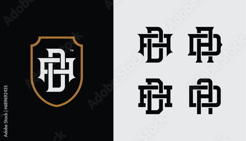 Monogram collection letter AD or DA with shield, interlock, modern style good for brand, clothing, apparel, streetwear, baseball, basketball, football and etc