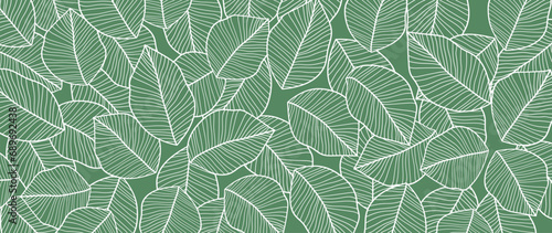 Tropical leaves wallpaper, nature leaf pattern design, white leaf lines, Hand drawn outline fabric, print, cover, banner and invitation, Vector illustration.