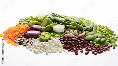 Différents légumes sur fond blanc, légume et crudité. Nourriture, cuisine, plat. Fond pour conception et création graphique.