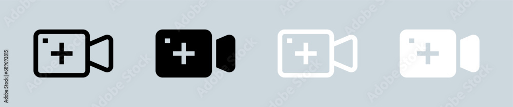 Obraz premium Upload video icon set in black and white. Social media signs vector illustration.
