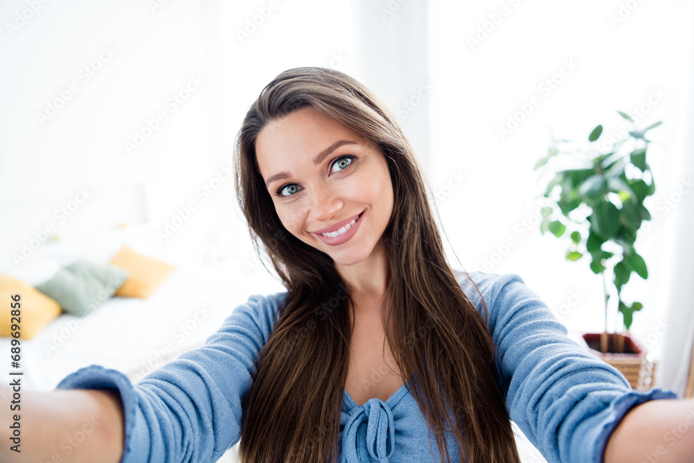 Photo of sweet lovely cute shiny girl recording video pregnancy period carefree time weekend morning indoors Photo of sweet lovely cute shiny girl recording video pregnancy period carefree time weekend morning indoors