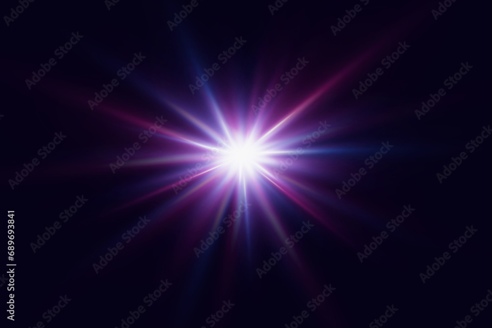 Light effect star flashed. Glare of light and flash. On a black background.