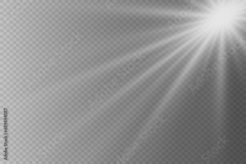 Glow light effect, bright sun. Vector transparent sunlight, special flare effect. Rays of the sun or spotlight. Bright flash. On a transparent background.