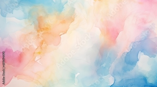 An artistic abstract watercolor background with soft, natural pastel colors blending seamlessly, evoking a tranquil, serene atmosphere.