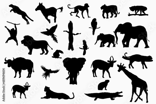 Fototapeta Naklejka Na Ścianę i Meble -  Set of flat African animals silhouettes