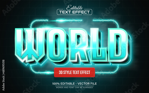 World blue neon light text effect editable