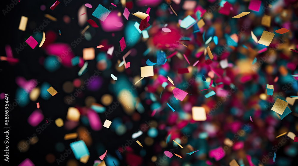 Bright colorful confetti on a dark background created with Generative AI technology