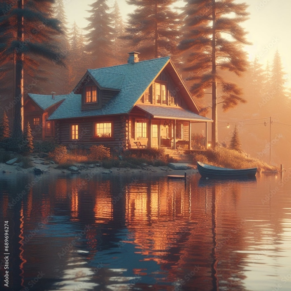 Fototapeta premium house on the river