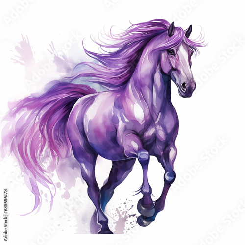 Purple galloping horse illustration,created with Generative AI tecnology.