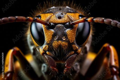 Wasp close-up on a black background.