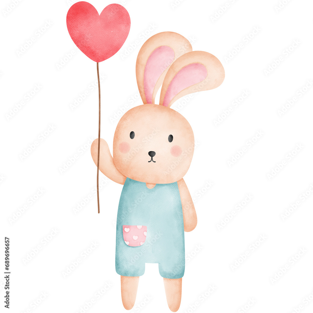 Rabbit holding Balloons Watercolor Element Rabbit holding Balloons Watercolor Element