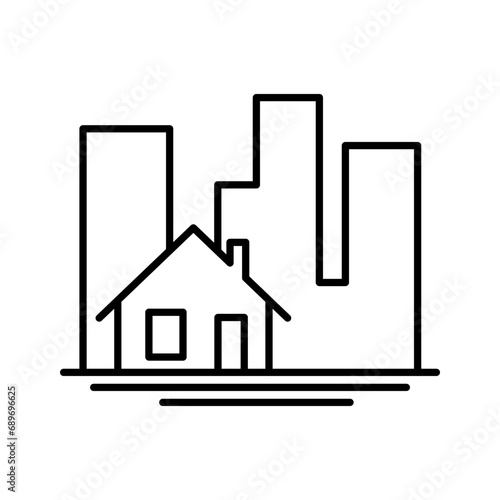 City buildings line icon. Office building, apartment house, business area. Urban life concept. Can be used for topics like town, big city, architecture or logo