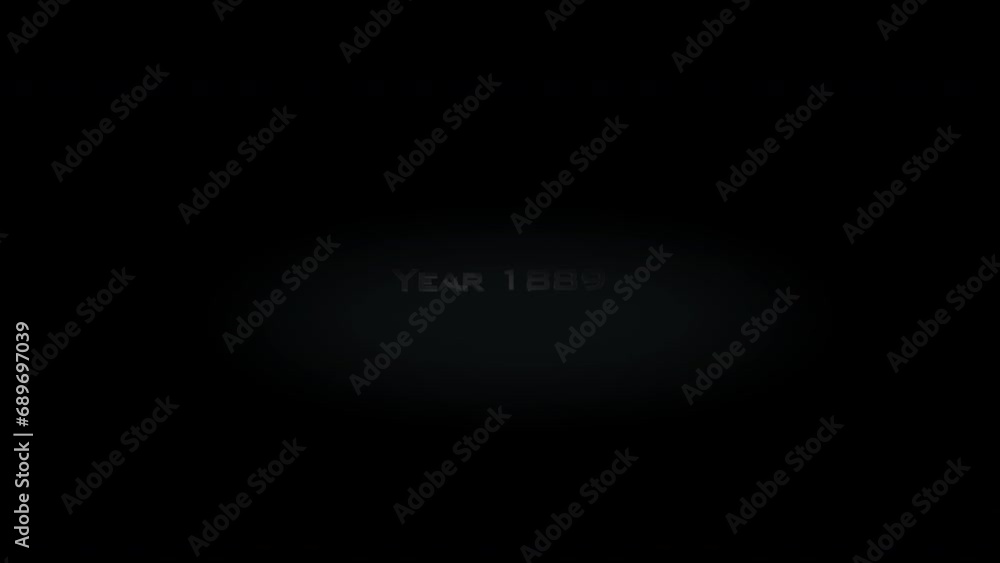 Year 1889 3D title metal text on black alpha channel background Year 1889 3D title metal text on black alpha channel background