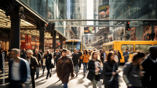 Busy street scene with many pedestrians and cars. Shows time passing quickly.