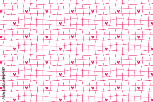 seamless pattern with pink hearts on white background. vector st valentines day checked pattern. girl baby shower cute background. love wallpaper