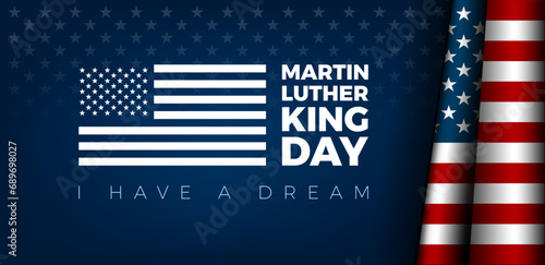 Martin Luther King Jr. Day typography greeting card design. MLK Day lettering inspirational quote, US flag, dark blue vector background - I have a dream