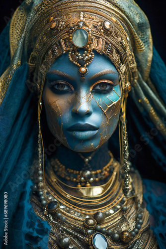 Fantasy fashion portrait of a young woman dressed in gold and jewelery © Adrian Grosu