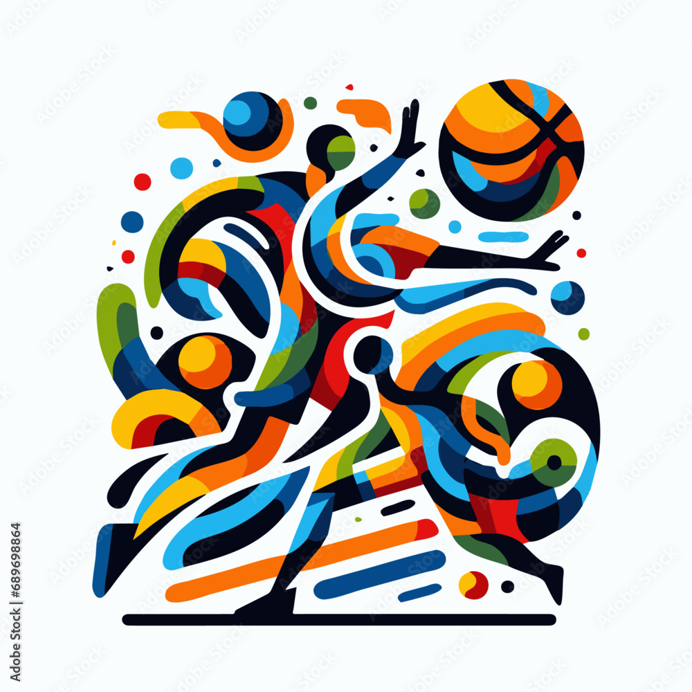 An abstract illustration of a basketball game