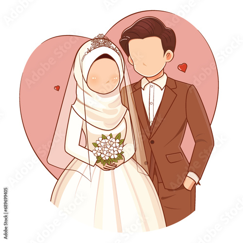 Faceless Cartoon Couple Muslim Bride and Groom 