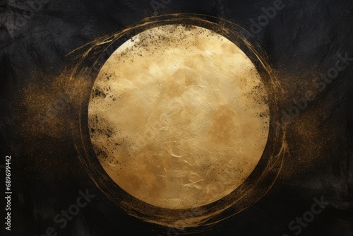 A gold circle with a black background