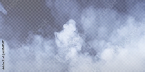 Realistic blue smoke steam. Vector smoke screen on a transparent background.