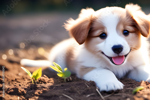 lovely puppy smiling.  dog. Generative AI.