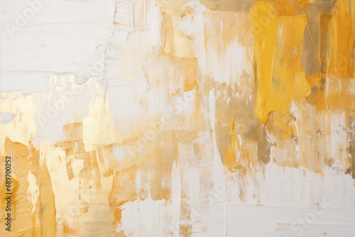 A painting of yellow and white paint on a wall