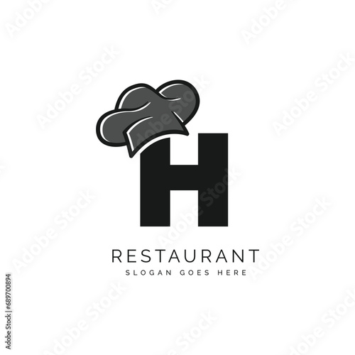 Letter H logo with chef's hat for a restaurant. Alphabet H Concept Design Food Business Logotype vector illustration