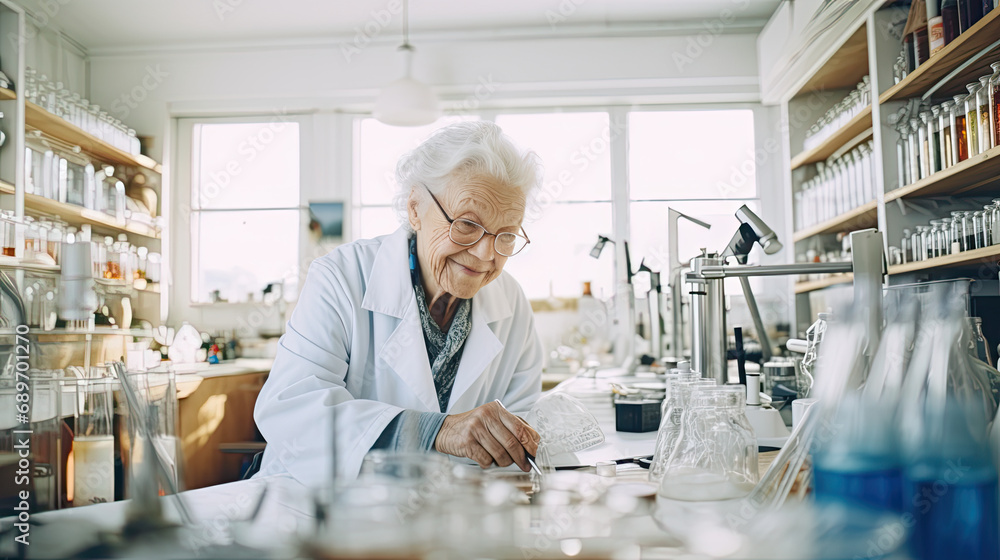 oldest woman do an experiment in a scientist's laboratory oldest woman do an experiment in a scientist's laboratory