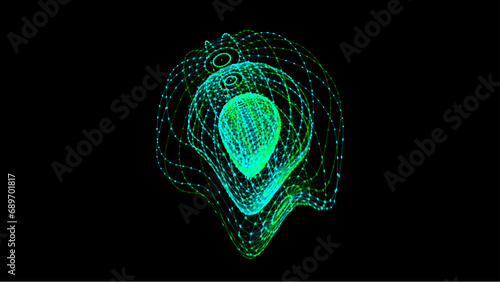 Abstract green sphere with connecting dots and lines with glitch effect.. Wireframe technology sphere. Big data visualization. Vector illustration.