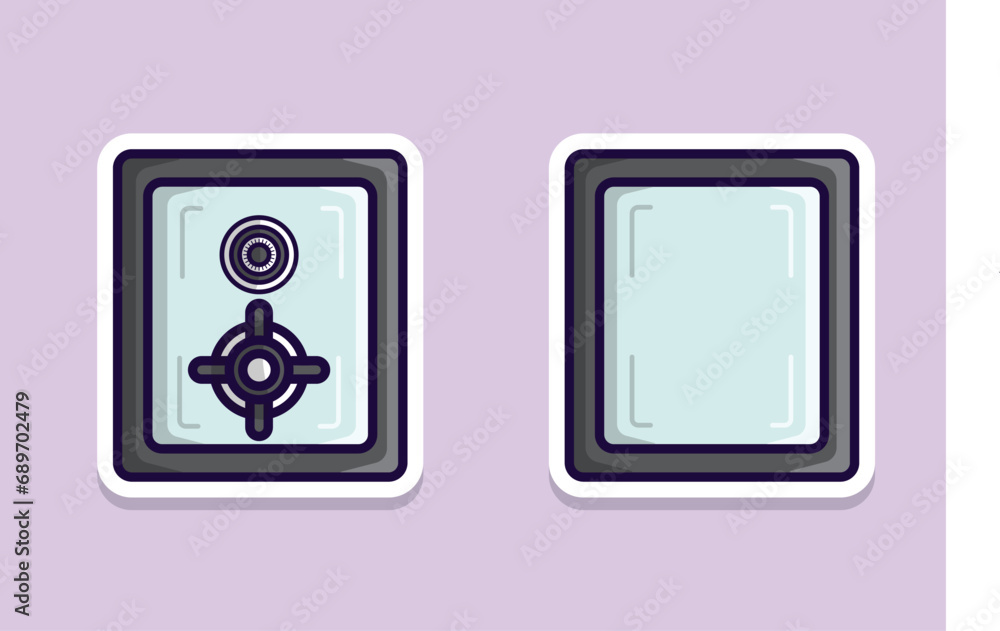 Bank Save Vault Box Sticker design vector illustration. Business finance object icon concept. Safe deposit concept, financial security business vault box sticker design logo icons with shadow.