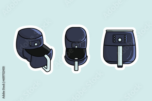 Set of Kitchen Air Fryer Sticker vector illustration. Kitchen interior working tool icon concept. Modern kitchen air fryer machine sticker design logo icons with shadow.