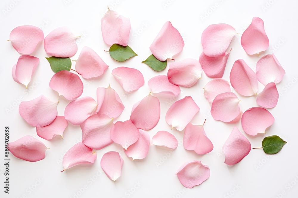 Obraz premium A bunch of pink petals on a white background