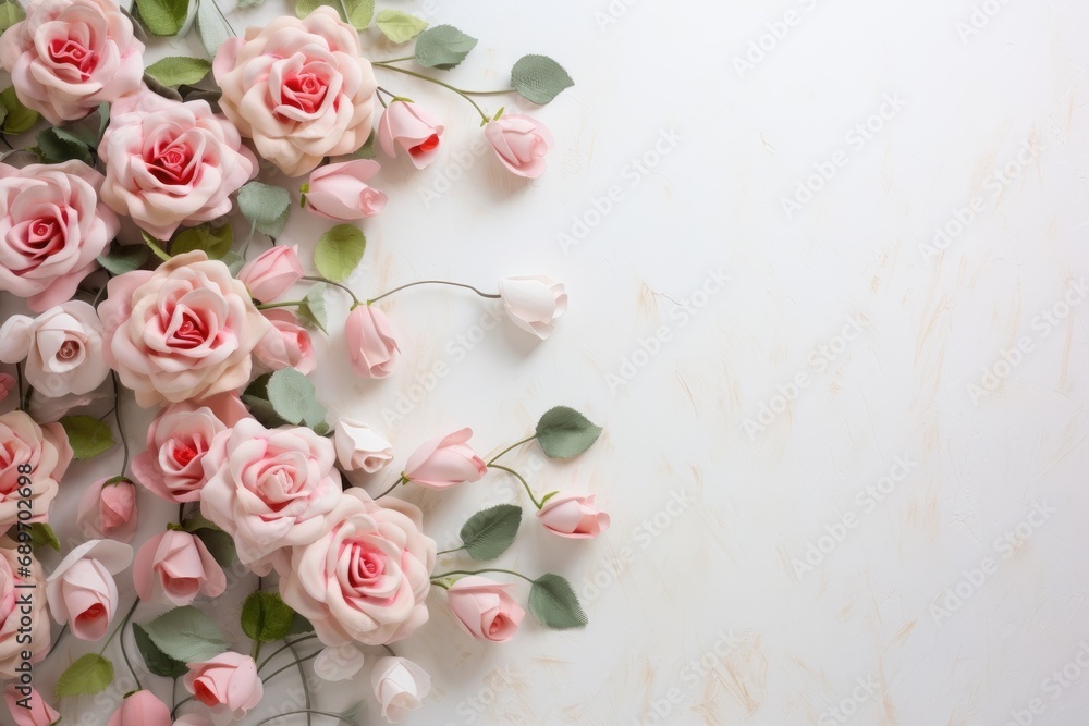 A bunch of pink roses on a white background