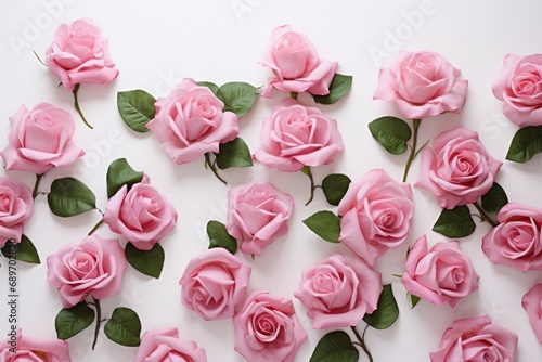 A bunch of pink roses on a white background