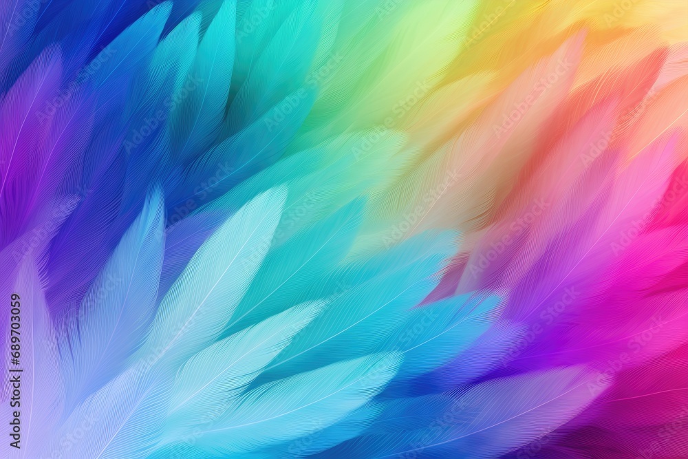 A multicolored background with feathers of different colors