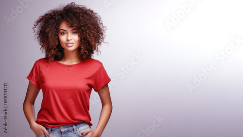 Wallpaper Mural Afro american woman wearing red t-shirt isolated on gray background Torontodigital.ca